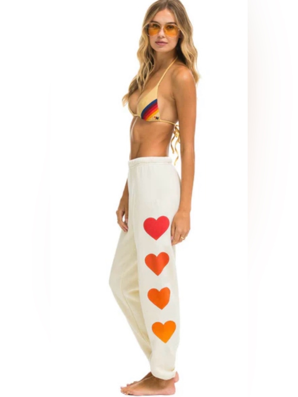 Aviator Nation Cream Sweatpants with Orange Accent Label